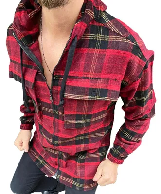 Produktbild von Megaman Herren Holzfäller Hemd mit Kapuze Langarm Karohemd Jacke Kariert Shirt Flanell Holzfeller Baumwolle Flanellstoff Jacket in S Rot / Schwarz / Gelb