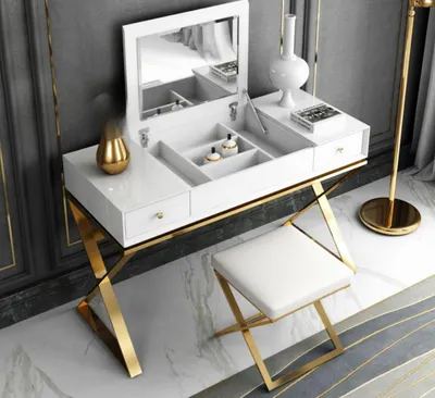 Image de Coiffeuse blanche moderne pour chambre à coucher avec tiroirs Meubles en bois