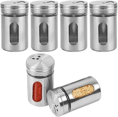 6 Gewürzdosen mit Schraubdeckel, 80 ml, Edelstahl-Glas, Küchenorganizer
