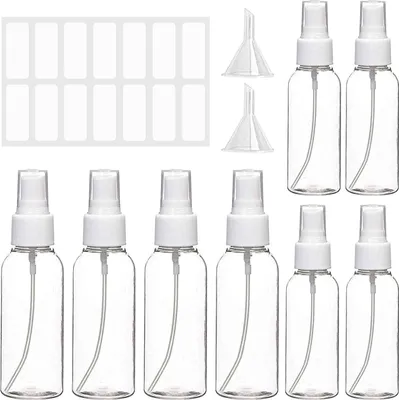 Produktbild von LAOYE Sprühflasche, 100 ml, transparent, Zerstäuber, leer, feiner Nebel, Sprühflasche, nachfüllbar, Parfümzerstäuber, tragbare Zerstäuberflaschen mit 2 Trichtern, 1 Etikett, 8 Stück