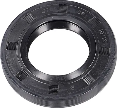 A black circular seal with numbers and lines imprinted on it, isolated on a white background.