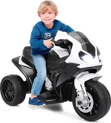 Produktbild von 6V BMW Elektro Kindermotorrad mit Musik & Licht & Hupe, Kinderfahrzeuge, 3km/h, Elektromotorrad mit Stützrädern, Elektro-Dreirad (Schwarz)
