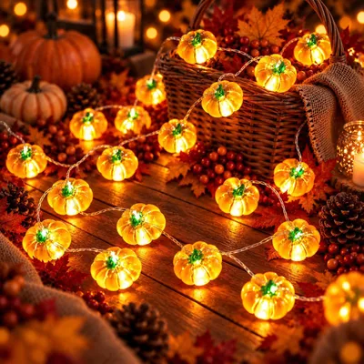 Pompoen-Lichterkette 3 m, 30 LEDs, Herbstdeko, für Innen