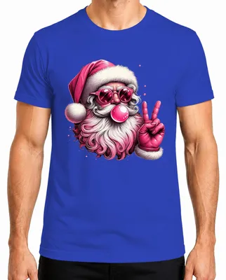 Produktbild von Hippie Weihnachtsmann Sonnenbrille Kaugummi Pink Santa Claus Cool Herren T-Shirt, Blau, M