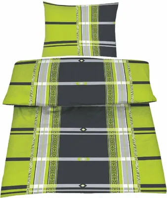 Produktbild von 2tlg Bettwäsche-Set Bett Bettgarnitur Übergröße Bettbezug 155x220 Kissenbezug 80x80 Schlafzimmer Mikrofaser Grau Grün Modern Kariert