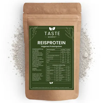 Produktbild von Reisprotein Pulver 500g – 86% Protein – Vegan – Pflanzliches Eiweißpulver Neutral – Ideal für Shakes & Smoothies – TASTE MARKET