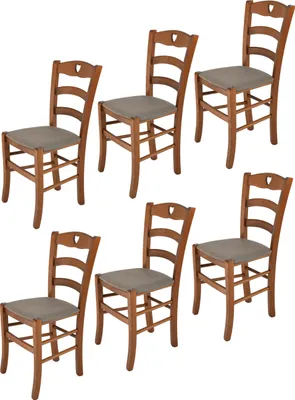 Image de t m c s Tommychairs - Lot de 6 chaises CUORE pour la cuisine et la salle à manger, structure robuste en bois de hêtre laqué dans la teinte brun noyer clair et assise rembourrée recouverte de tissu dans la teinte brun chevreuil