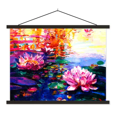 Produktbild von MuchoWow® Textilposter Gemälde - Öl - Seerose - Wasser 40x30 cm mit schwarzem Rahmen - Dekorationen