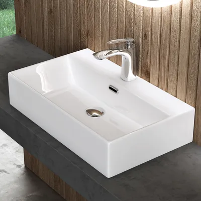 Produktbild von doporro Waschbecken keramik Aufsatzwaschbecken Hängewaschbecken Waschtisch mit Nano-Bechichtung 61x36x13cm in weiß glänzend Brüssel206