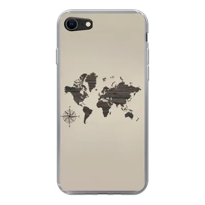 Produktbild von MuchoWow® Handyhülle Schutzhülle Hülle für iPhone 8 Weltkarte - Holz - Braun Silikon Softcase Handy Hülle - Schutzhaube