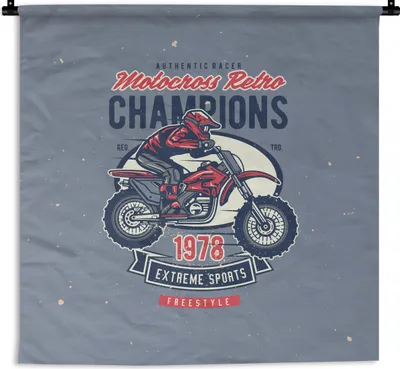Produktbild von MuchoWow® Wandteppich Wandbehang Mancave - Sport - Motocross - Retro 60x60 cm Tapisserie Dekoration Wandtuch - Dekorationen - Wand Decke