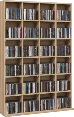 Image de HOMCOM Rangements pour CD et DVD, meuble de rangement multimédia avec 24 compartiments, capacité max. 456 CD/ 336 DVD, bibliothèque en bois avec étagères réglables, 89 x 20 x 130,5 cm, bois naturel