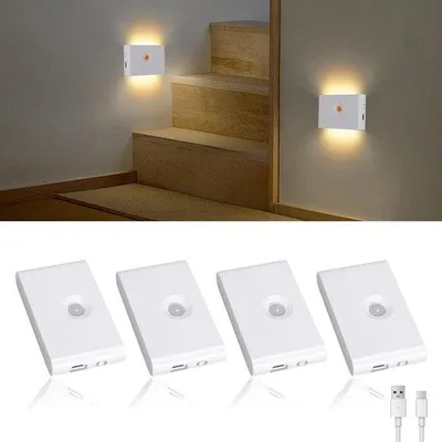 Produktbild von Elektrische Nachtlampe mit Bewegungssensor, für Flure, Treppen, Badezimmer, Schlafzimmer, Küche, magnetische Montage, 4er Pack.