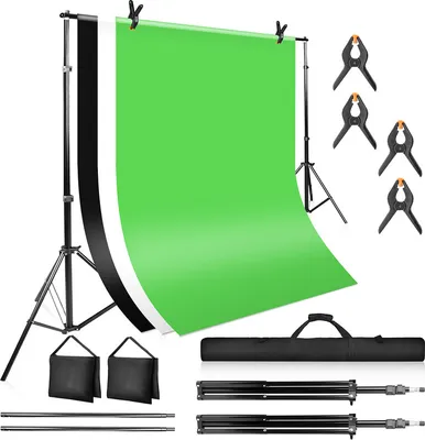 Image de Jopassy Système de fond 2 x 3m Support de fond photo avec 1,5 x 3m Fond 100% Pur Coton Muslin Lavable Durable（blanc, noir,Vert）