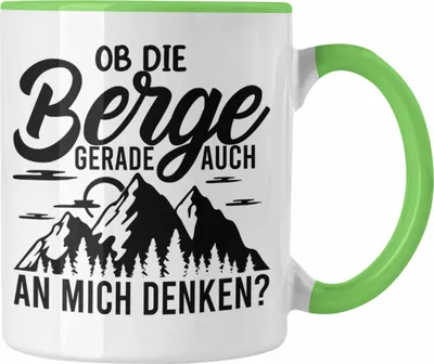 Produktbild von Trendation - Wandern Tasse Geschenk Wanderer Ob Die Berge Auch An Mich Denken Geschenkidee Berge Alpen Geschenke (Grün)