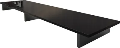 A black TV stand on a white background.
