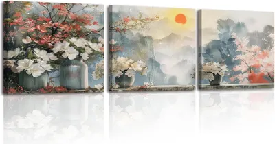 Produktbild von Modernes Bergpanorama Sonnenaufgang Szene Gemälde auf Leinwand - Schlafzimmer Büro Kunst - 3-teilig 30 x 30 cm