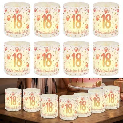 8 Tischlaternen 18. Geburtstag rosa LED-Deko