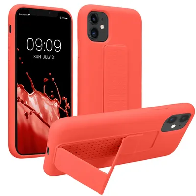 Produktbild von kwmobile Handyhülle für Apple iPhone 11 Hülle - TPU Silikon Case mit Fingerhalter und Stand - Schutzhülle Cover in Koralle