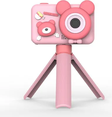 Immagine prodotto di INF Simpatica macchina fotografica per bambini con doppio obiettivo e supporto Rosa