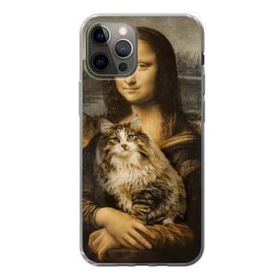 Produktbild von MuchoWow® Handyhülle Schutzhülle Hülle für iPhone 12 Pro Mona Lisa - Katze - Leonardo da Vinci - Vintage - Kunstwerk - Alte Meister - Gemälde Silikon Softcase Handy Hülle - Abdeckung