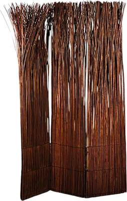 A room divider made of natural willow branches.