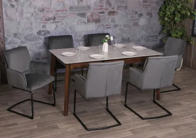 Produktbild von 6er-Set Freischwinger HWC-N60, Esszimmerstuhl Küchenstuhl Stuhl, Stoff/Textil   dunkelgrau