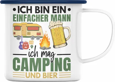 Produktbild von Trendation - Ich Bin Ein Einfacher Mann Wohnmobil Emaille Tasse Geschenk Camper Wohnmobilfahrer Geschenkidee Lustig (Blau)