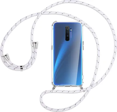 Produktbild von Handykette Backcover-Schutzhülle mit Band (Metall silberfarben) für Realme X2 Pro - weiß/grau