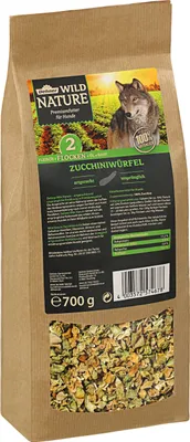 Produktbild von Dehner Wild Nature Hundefutter Flocken-Mix, Trockenfutter getreidefrei, BARF-Ergänzungsfutter, für ausgewachsene Hunde, 100% Zucchini, 700 g