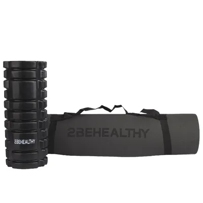 Produktbild von 2BEHEALTHY Yogamatte und Foam Roller Set – Rutschfeste Fitnessmatte 0,8 cm mit Faszienrolle – Für Yoga, Pilates und Training