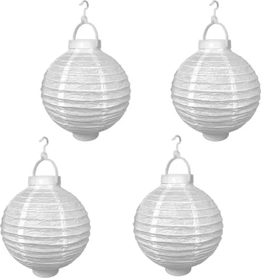 Produktbild von 4er Set LED Lampion Party Garten ø 20cm weiß | Deko Lampenschirm | Lampe Kugel Laterne