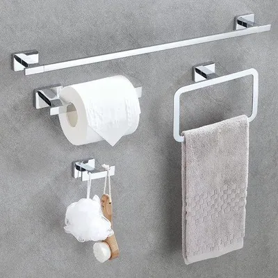 Immagine prodotto di Set di accessori per il bagno, 4 pezzi, acciaio inossidabile, montaggio a parete, 62,5 cm