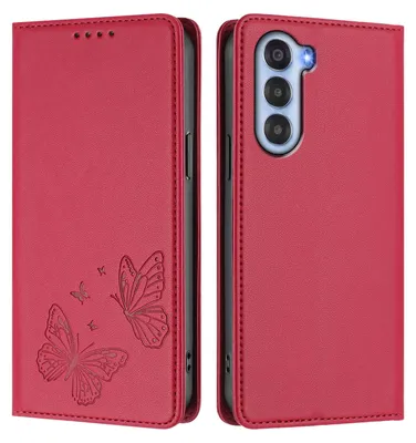 Image de Étui en cuir pour ZTE Nubia S, motif papillon, étui à rabat avec porte-appareil, rouge
