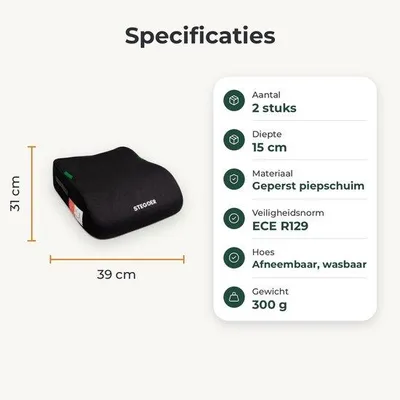 Produktbild von STEGGER Sitzerhöhung Auto für Kinder von 135 bis 150 cm, schwarz, 2 Stück, mit waschbarem Bezug