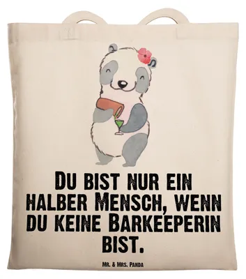 Produktbild von Mr. & Mrs. Panda Tote Bag Barkeeperin Herz - Transparent - Geschenk, Kurs, Einkaufstasche, Ausbildung, Unitasche, Büchertasche, Bartender, Shopping Tasche, Laptoptasche
