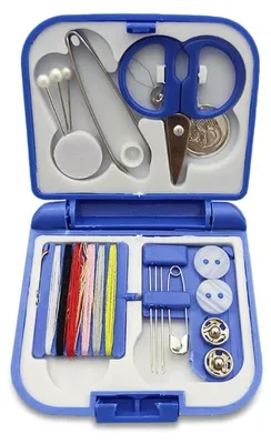 Reise-Nähset, 6-teilig, kompakt, blau, für schnelle Reparaturen