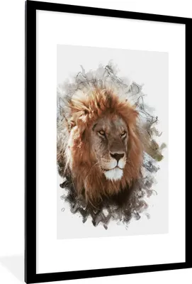 Produktbild von MuchoWow® MuchoWow® Gerahmtes Poster Löwe - Farbe - Farben 60x90 cm - Poster mit zchwarzem Bilderrahmen - Dekoration - Wandposter Wohnzimmer - Hochwertig