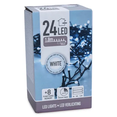 Image de Guirlande lumineuse LED d'extérieur blanc froid - 1,8 m / 24 LED - Jardin Noël Hiver Décoration Eclairage Minuteur Batterie