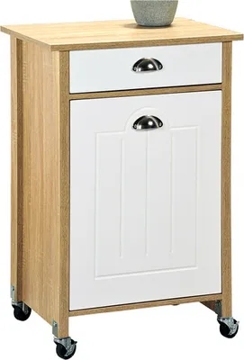 A kitchen roll cart with a trash sorting feature.