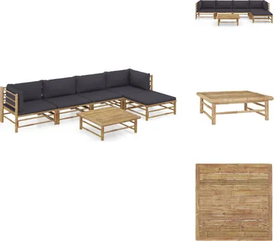 Produktbild von vidaXL 6-tlg. Garten-Lounge-Set mit Dunkelgrauen Kissen Bambus -  Gartenmöbel-Sets