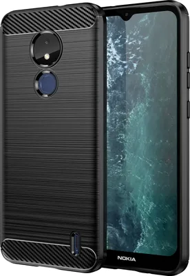 Produktbild von Nokia C21 Hülle, Carbon-Faser TPU Silikon Stoßfest Schutzhülle für Nokia C21 Schwarz