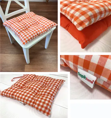 Produktbild von Sitzkissen Stuhl Garten Terrasse Küche Deko Kissen Stuhlkissen 40x40cm Dekokissen Sitzauflage ORANGE KARIERT
