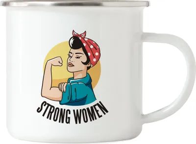 Produktbild von Strong Women Emaille Tasse Spruch Motiv Geschenk für Superheldinnen Frauenpower Frauentag Feminismus