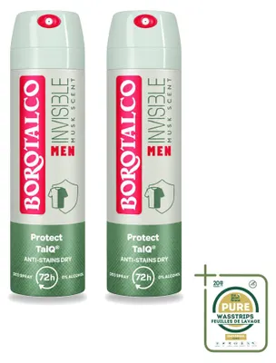 Imagen del producto de 2 aerosoles desodorantes Borotalco Men Musk, 150 ml, pack de 2 unidades