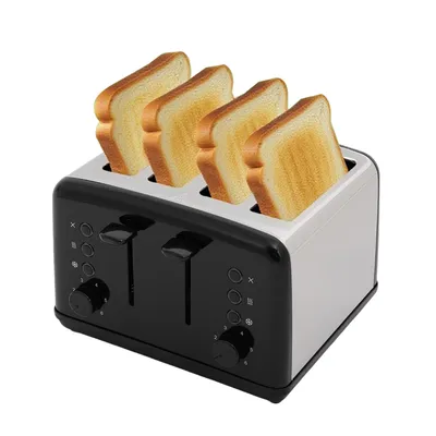 Zdjęcie produktu dla Toster na 4 kromki 1460-1750W toster elektryczny z szerokimi szczelinami 28*23*19 cm Czarny