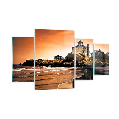 Produktbild von Bilder auf glas - Felsen Meer Sonnenuntergang Architektur - 160x90cm - Glasbilder - Wandbilder - Kunstdruck - Wanddekoration aus Glas - Glas Bilder - Wandbild auf Glas - GDL160x90-1179