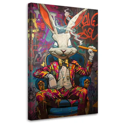 Produktbild von Leinwandbild Kaninchen-Boss KI 70x100 Feeby Bunt bild für die wand bereit zum aufhängen
