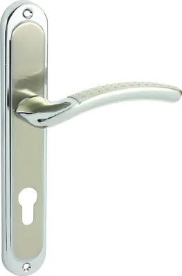 Produktbild von DOMINO Türgriff 72 Drückergarnitur PZ - Profilzylinder Set | Türklinke für Zimmertür, Bürotür, Kellertür & Innentür | L-Form | Türbeschläge aus Aluminiuml | Chrom/Nickel  Türdrückergarnitur | SHARON ECO M6/M9