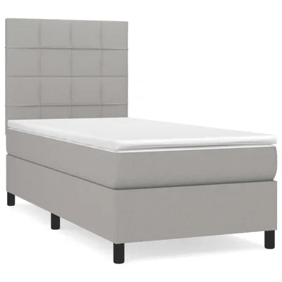 Image de vidaXL Lit boxspring avec matelas gris clair 90x190 cm Tissu